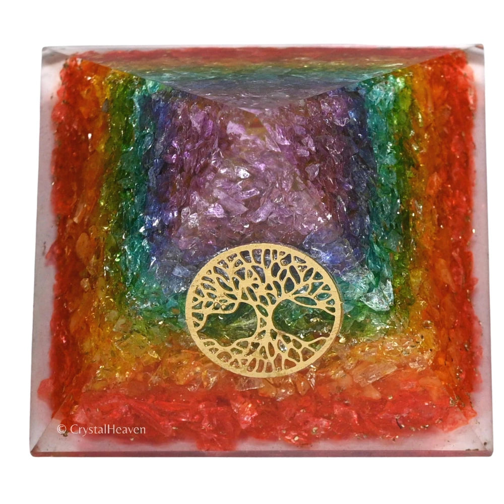 7 Chakra Onyx Orgone Pyramid (Small Tree Of Life)