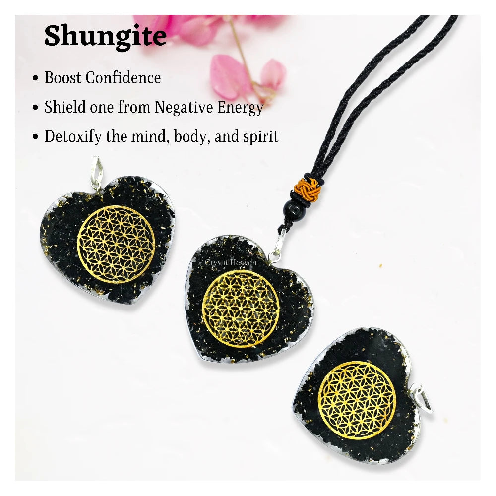 Shungite Necklace - Flower of Life(Heart)