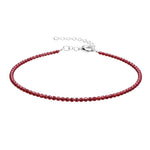 Red Garnet Anklet - 2mm Faceted Beads (Silver)