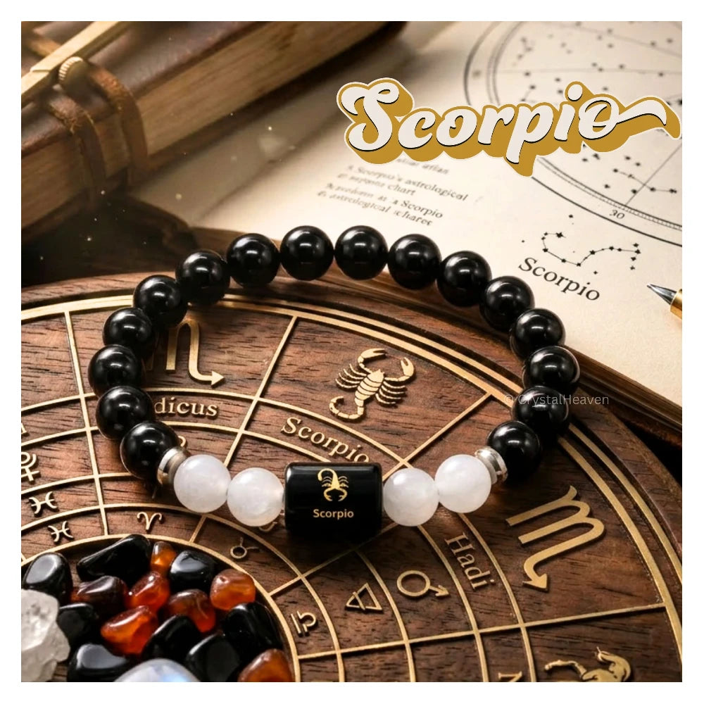 Scorpio Bracelet (वृश्चिक राशि) - Black Obsidian & Milky Quartz