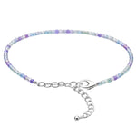 Blue Fluorite Anklet - 2mm Faceted Beads (Silver)