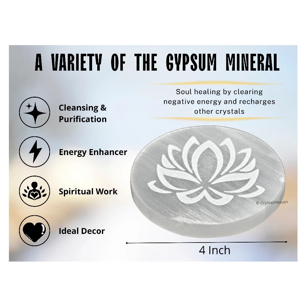 Selenite Charging Plate with Lotus Flower (4 Inch)