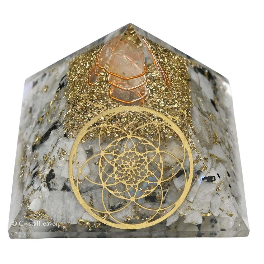 Rainbow Moonstone Orogone Pyramid (Seed Of Life)