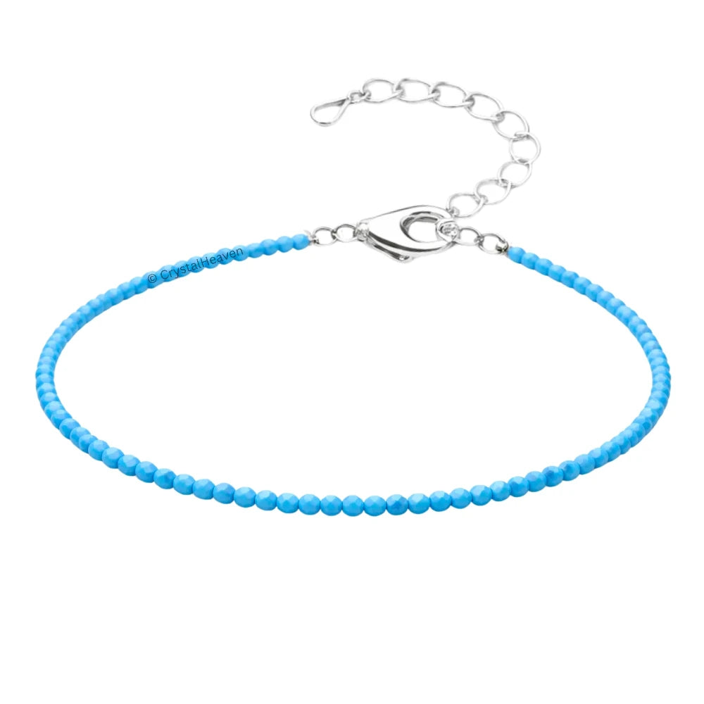 Turquoise Howlite Anklet - 2mm Faceted Beads (Silver)