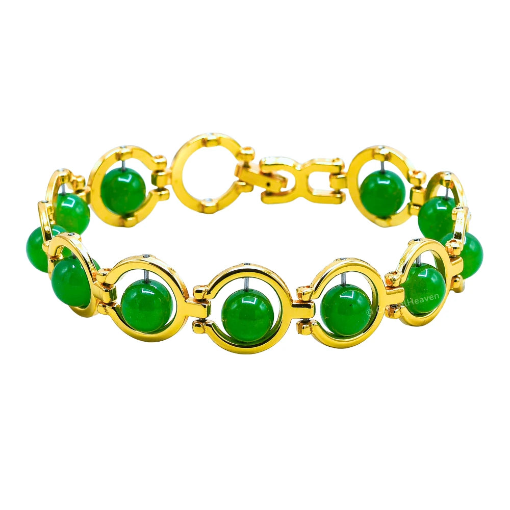 Green Onyx Bracelet - Round Gold Chain