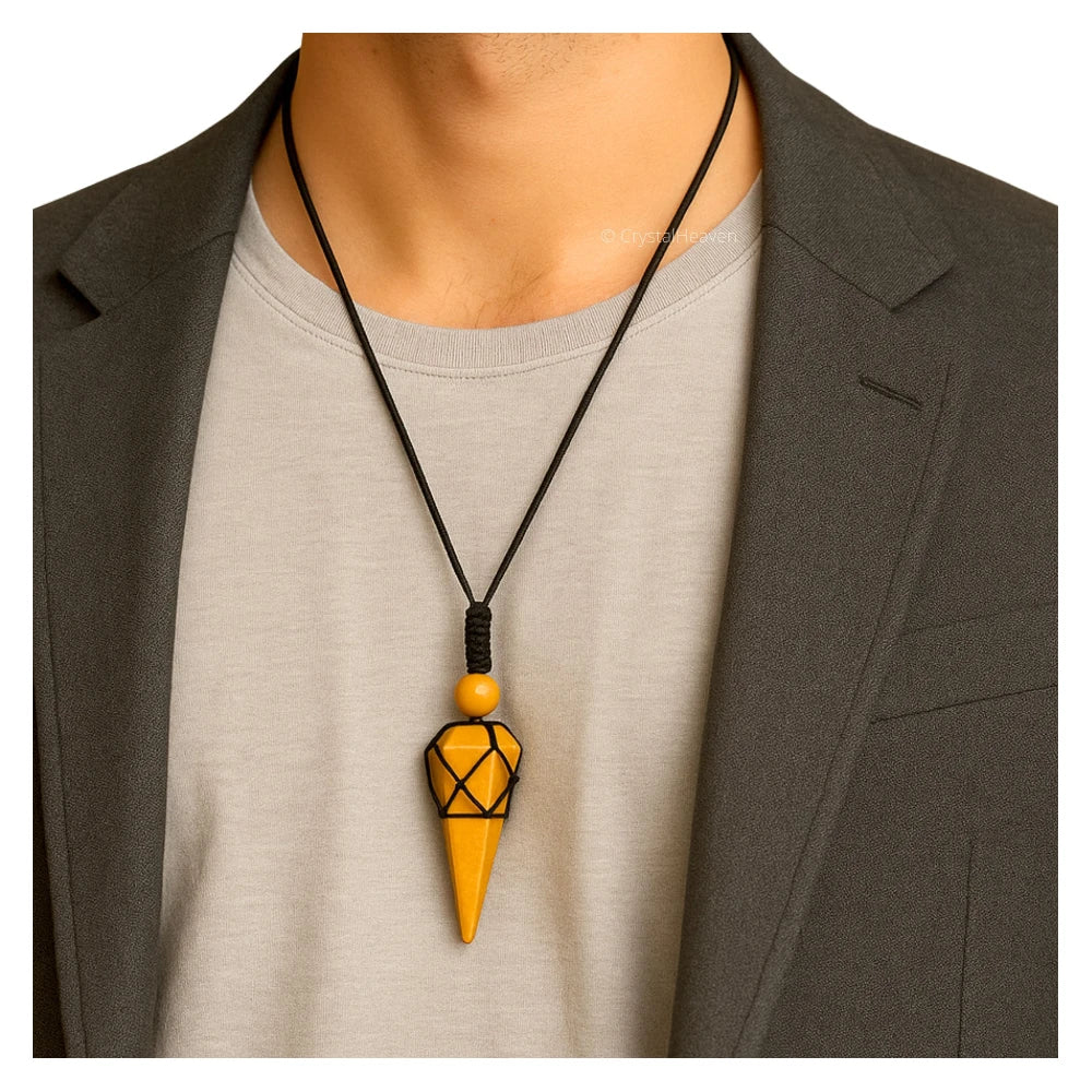 Yellow Jasper Pendulum Pendant Necklace (Macrame)
