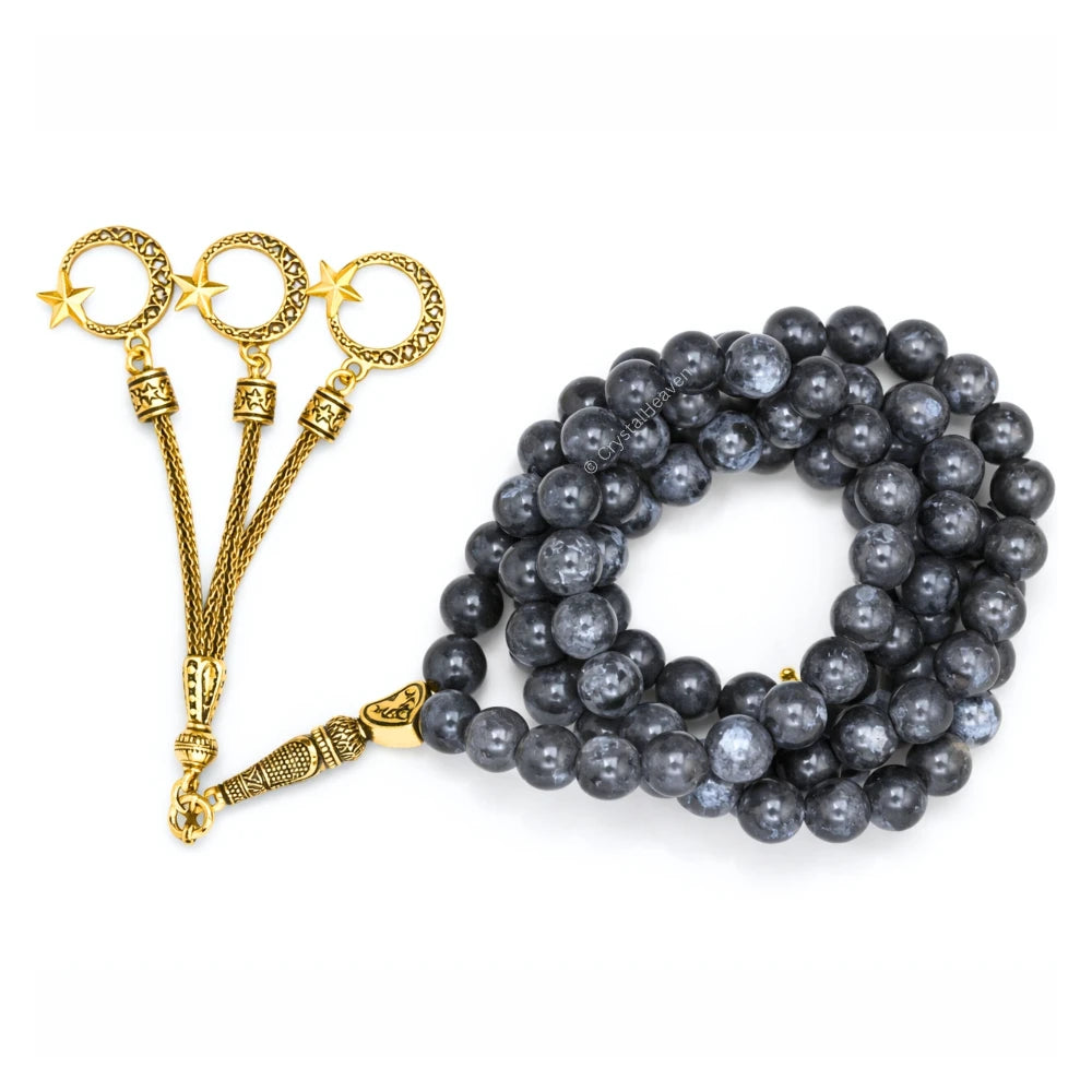 Larvikite Crystal Tasbih (Gold)