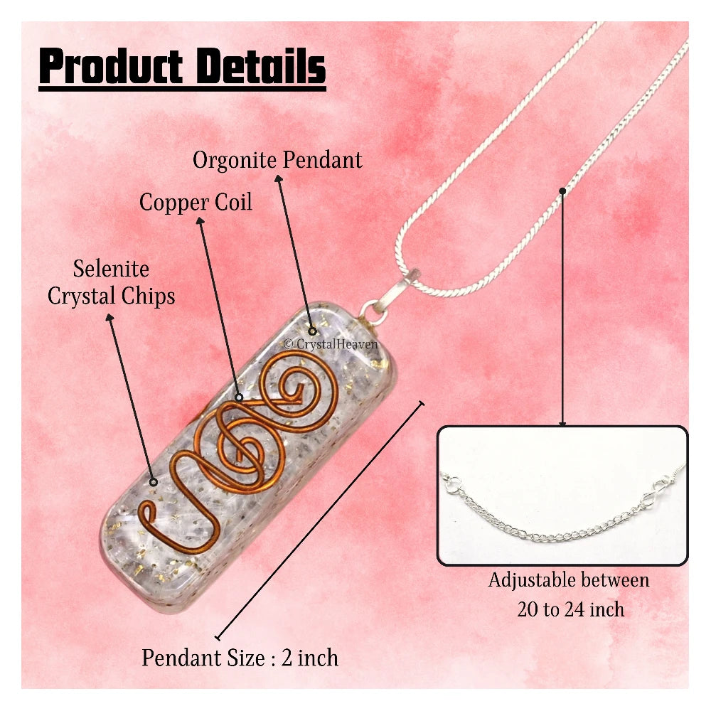 Selenite Crystal Orgone Pendant - Rectangle