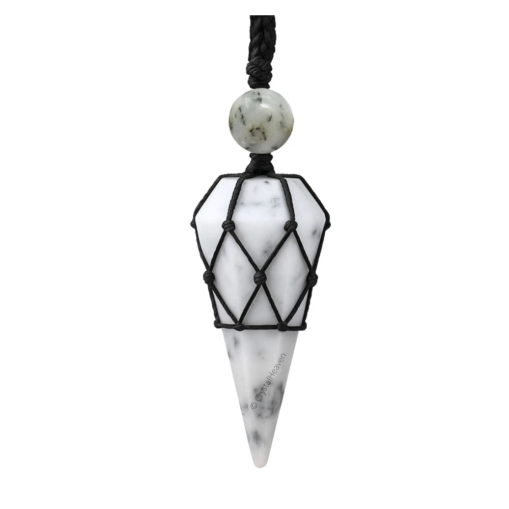 Dendrite Opal Pendulum Pendant Necklace (Macrame)