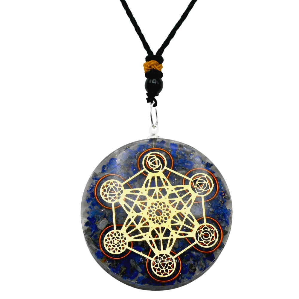 Lapis Lazuli Crystal Orgone Pendant - Chakra Metatron Cube