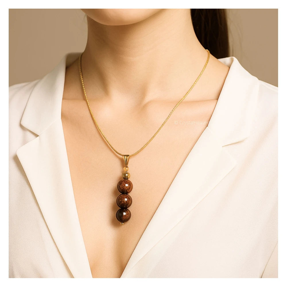 Bronzite Crystal Bead Necklace (Gold)