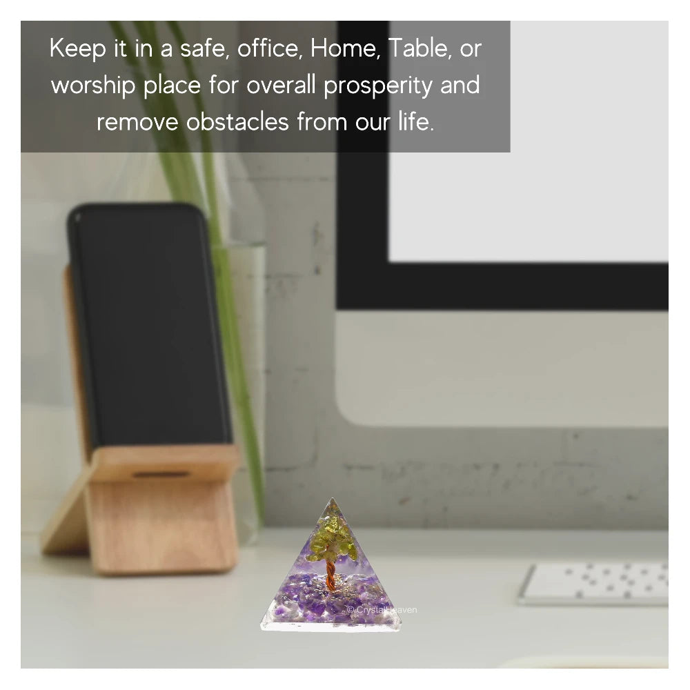 Amethyst with Peridot Tree Orgone Pyramid - 30mm