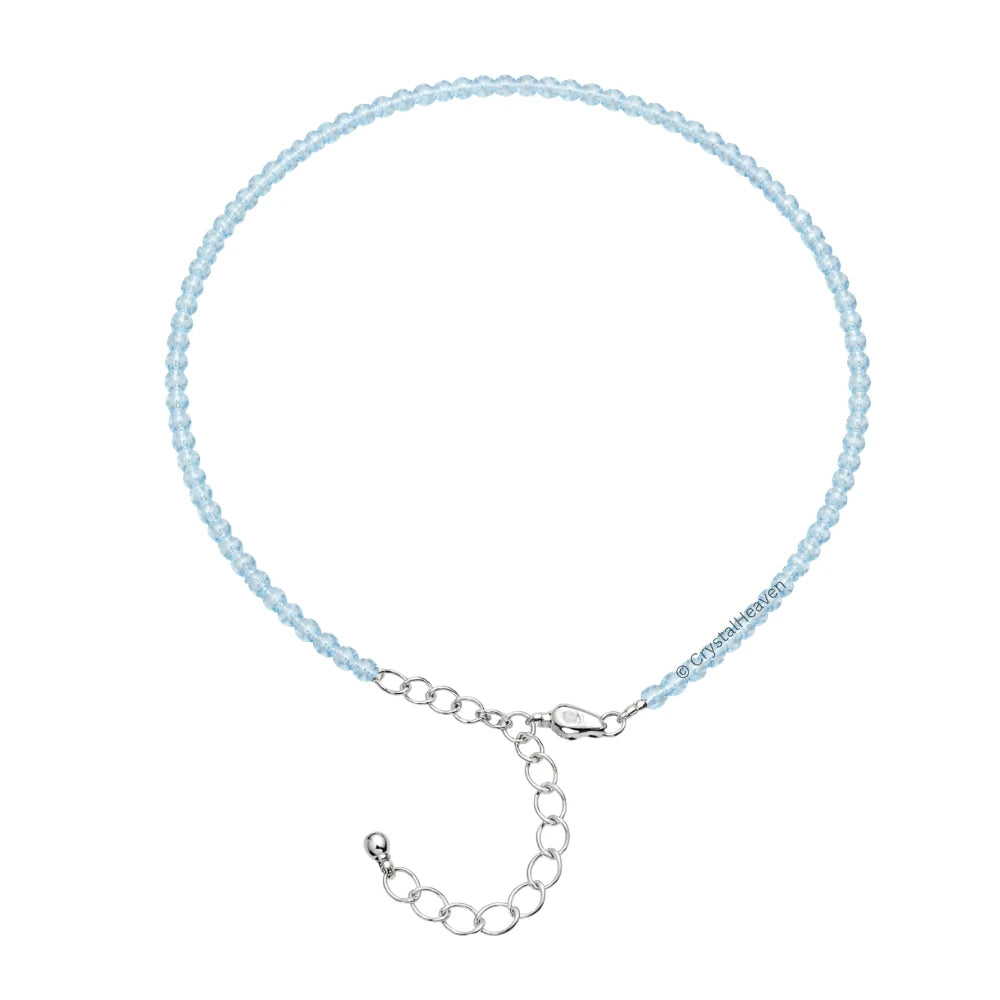 Aquamarine Anklet - 2mm Faceted Beads (Silver)