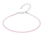 Rose Quartz Anklet - 2mm Faceted Beads (Silver)