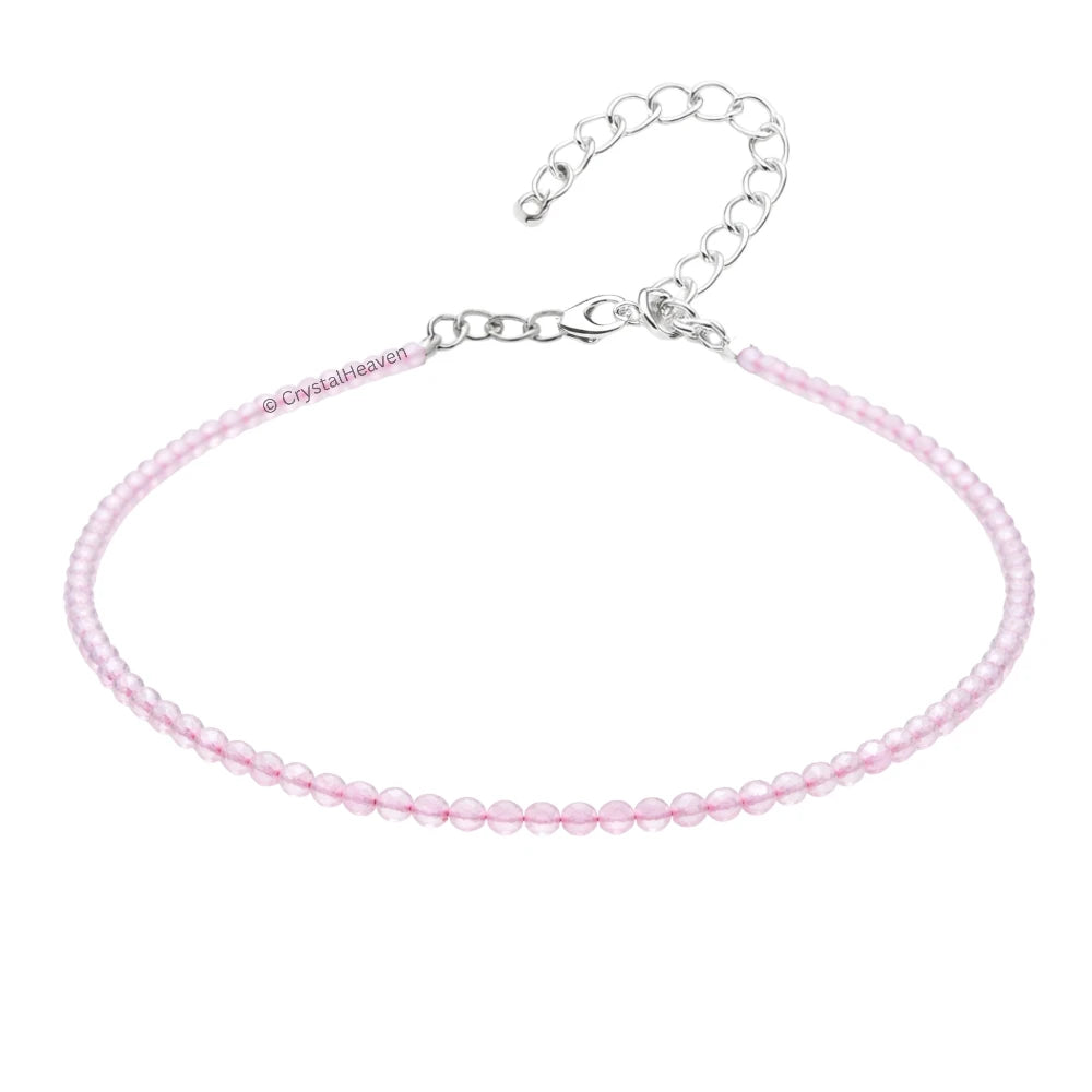 Rose Quartz Anklet - 2mm Faceted Beads (Silver)