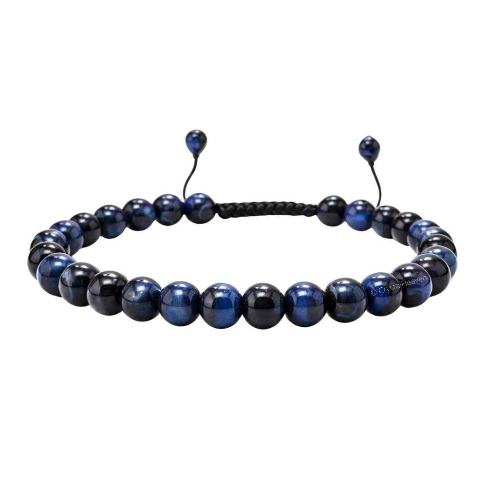 Blue & Black Tiger Eye Healing Crystal Bracelets - 6mm Beads (Adjustable)
