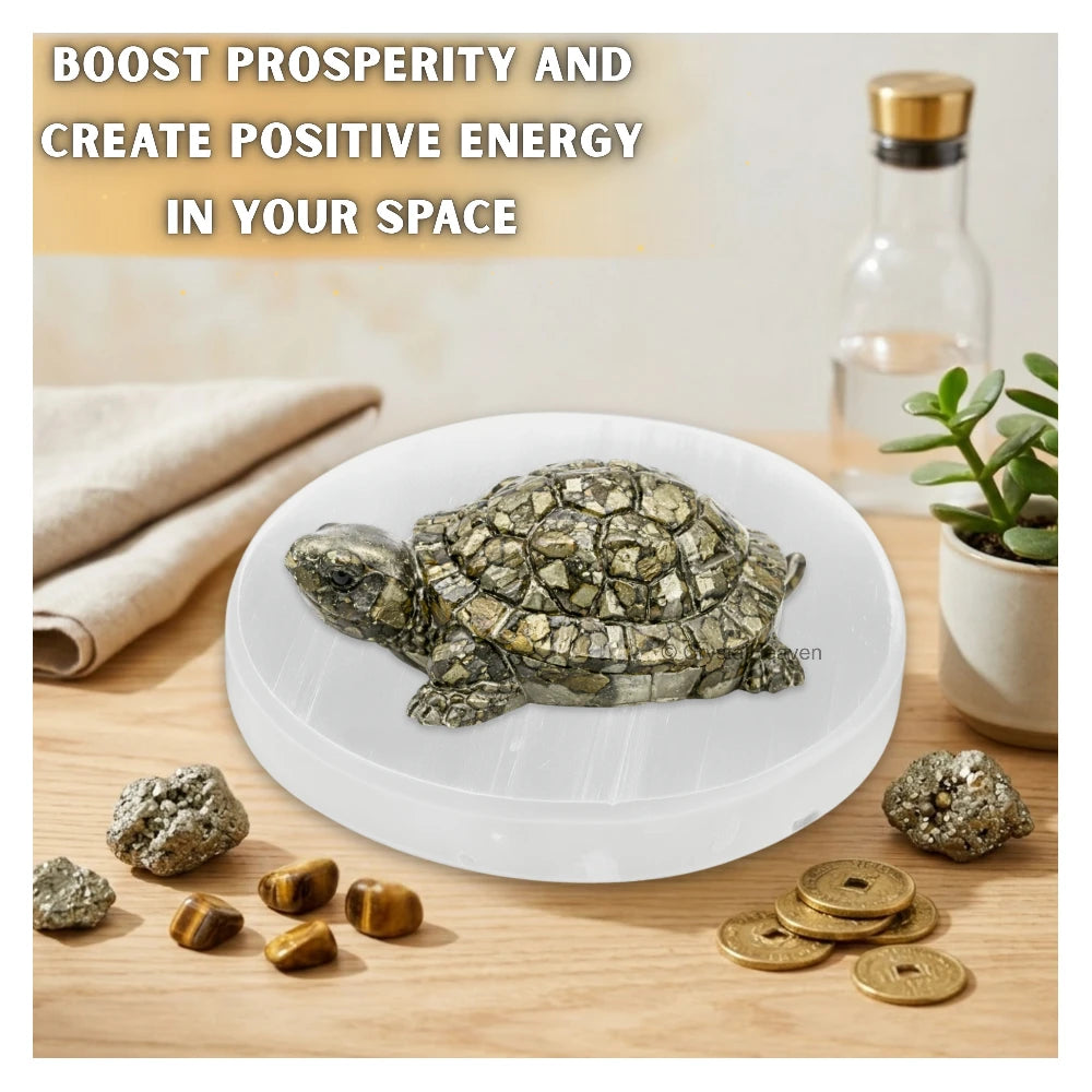 Natural Pyrite Tortoise Kachhua with Selenite Plate
