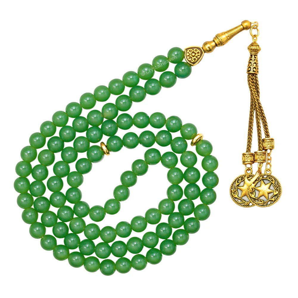 Green Aventurine Crystal Tasbih (Gold)