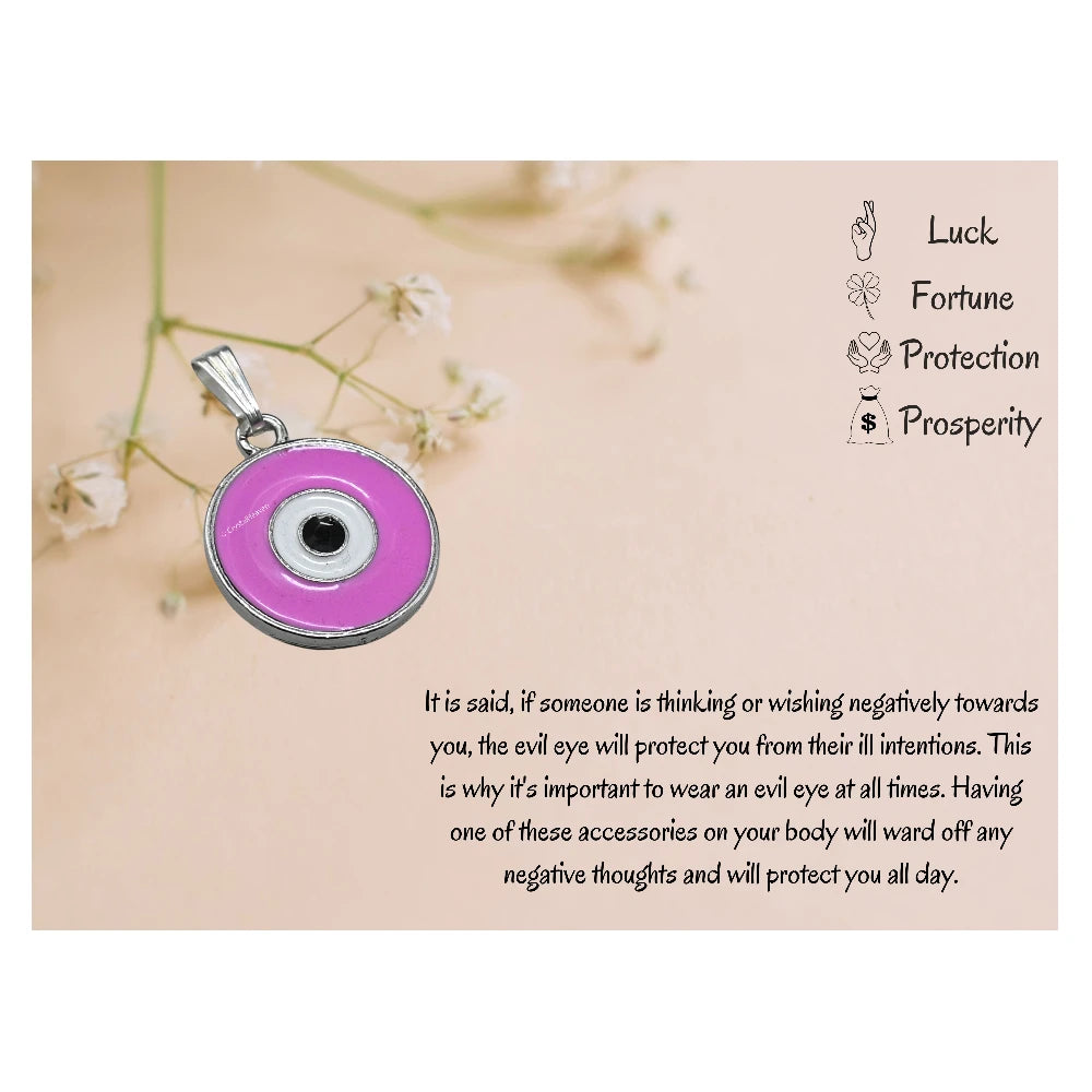 Pink Evil Eye Pendant Necklace - Round (Silver)