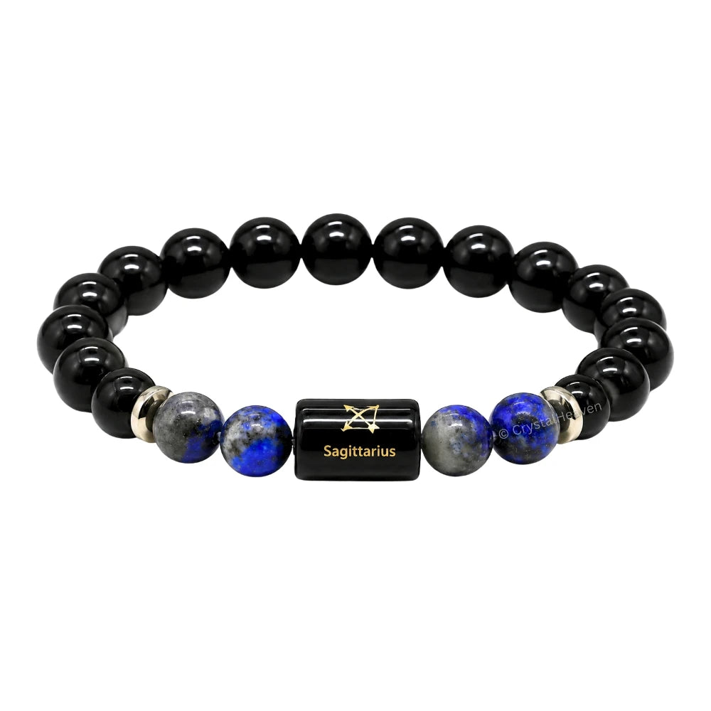 Sagittarius Bracelet (धनु राशि) - Black Obsidian & Lapis Lazuli