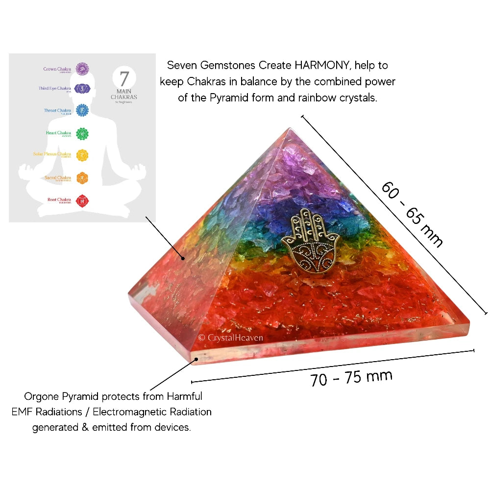 7 Chakra Onyx Orgone Pyramid (Small Hamsa)