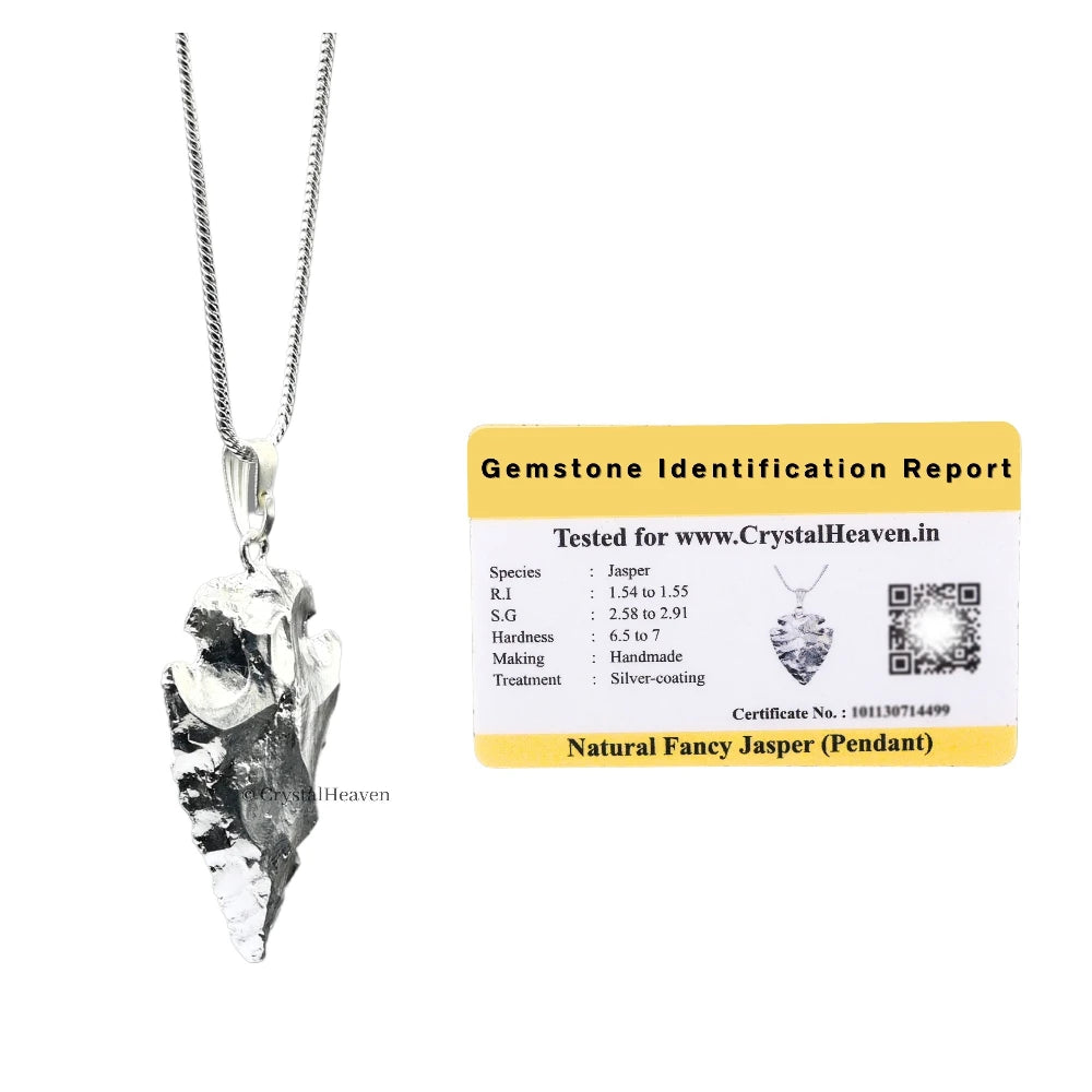 Coated Fancy Jasper Arrow Head Pendant - Silver Plated