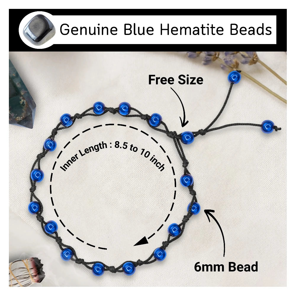 Blue Hematite Anklet (Hand Knotted)