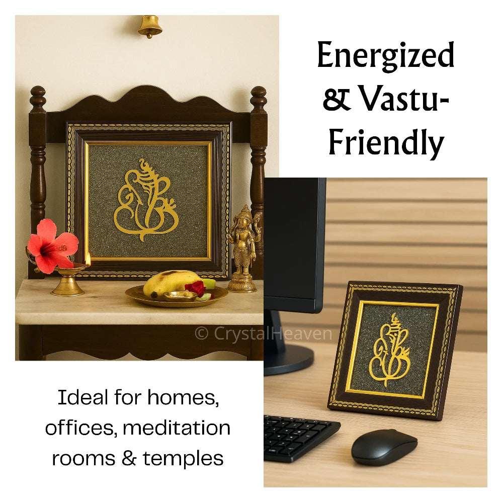 Golden Ganesha on Natural Pyrite Frame – Vastu Decor