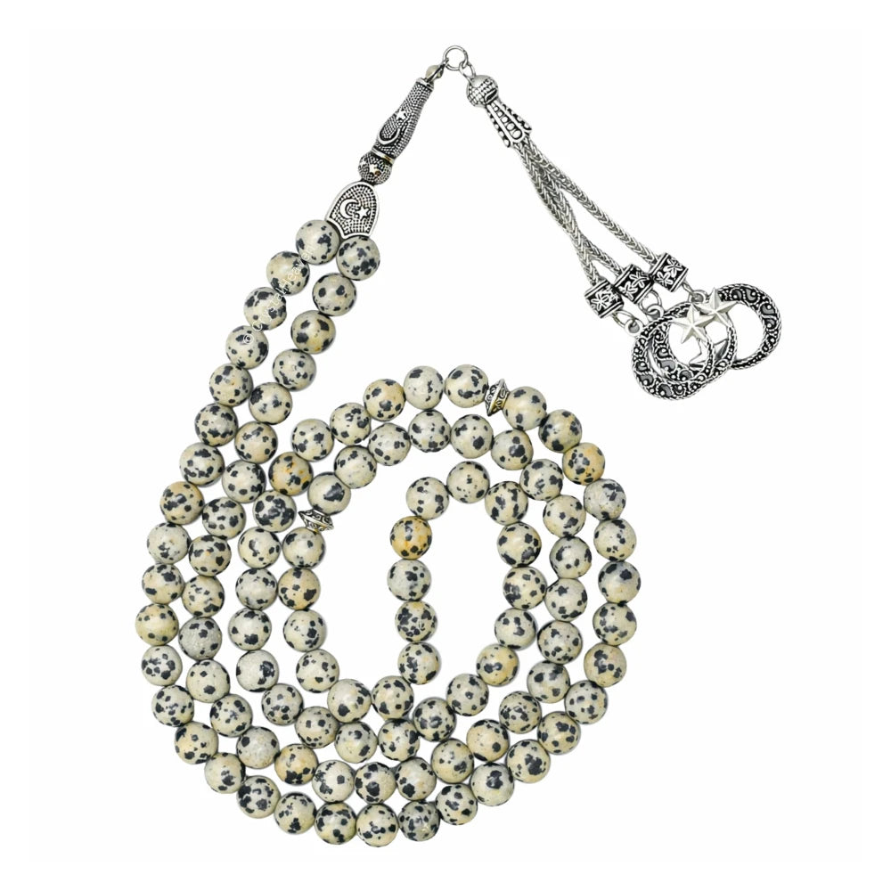 Dalmatian Jasper Crystal Tasbih (Silver)
