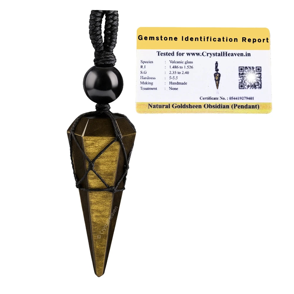 Golden Sheen Obsidian Pendulum Pendant Necklace (Macrame)