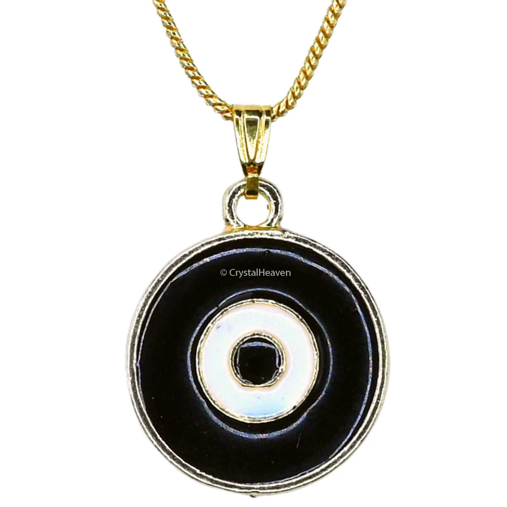 Black Evil Eye Pendant Necklace - Round (Gold)