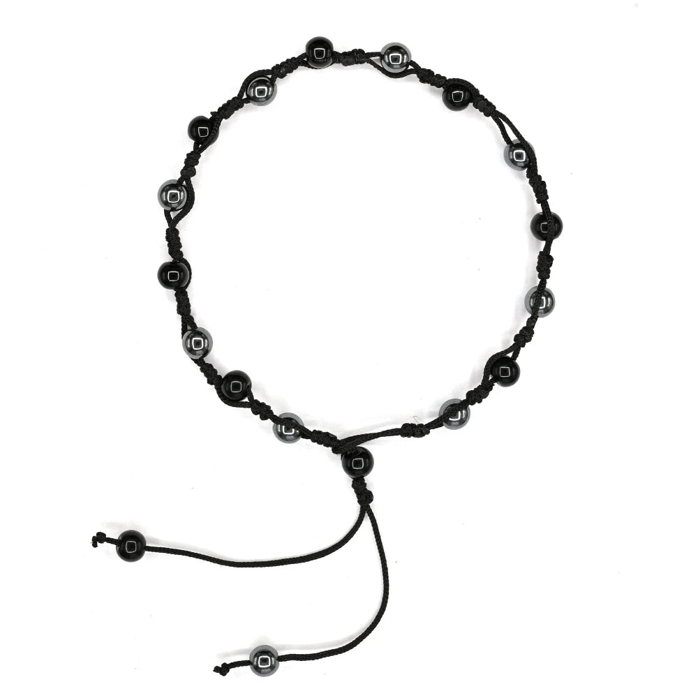 Anti Swelling Black Obsidian Hematite (1*1) Anklet (Hand Knotted)