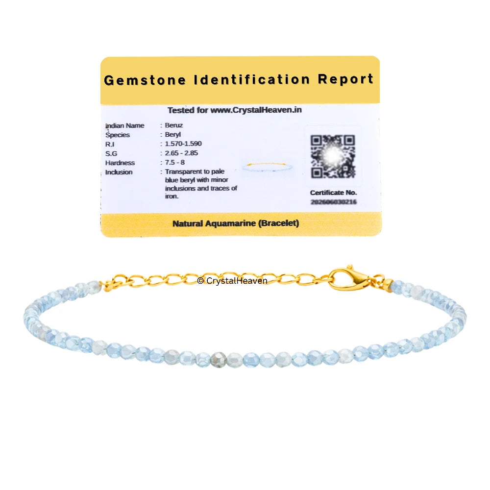 Aquamarine Bracelets - 2mm Faceted Beads (Gold)