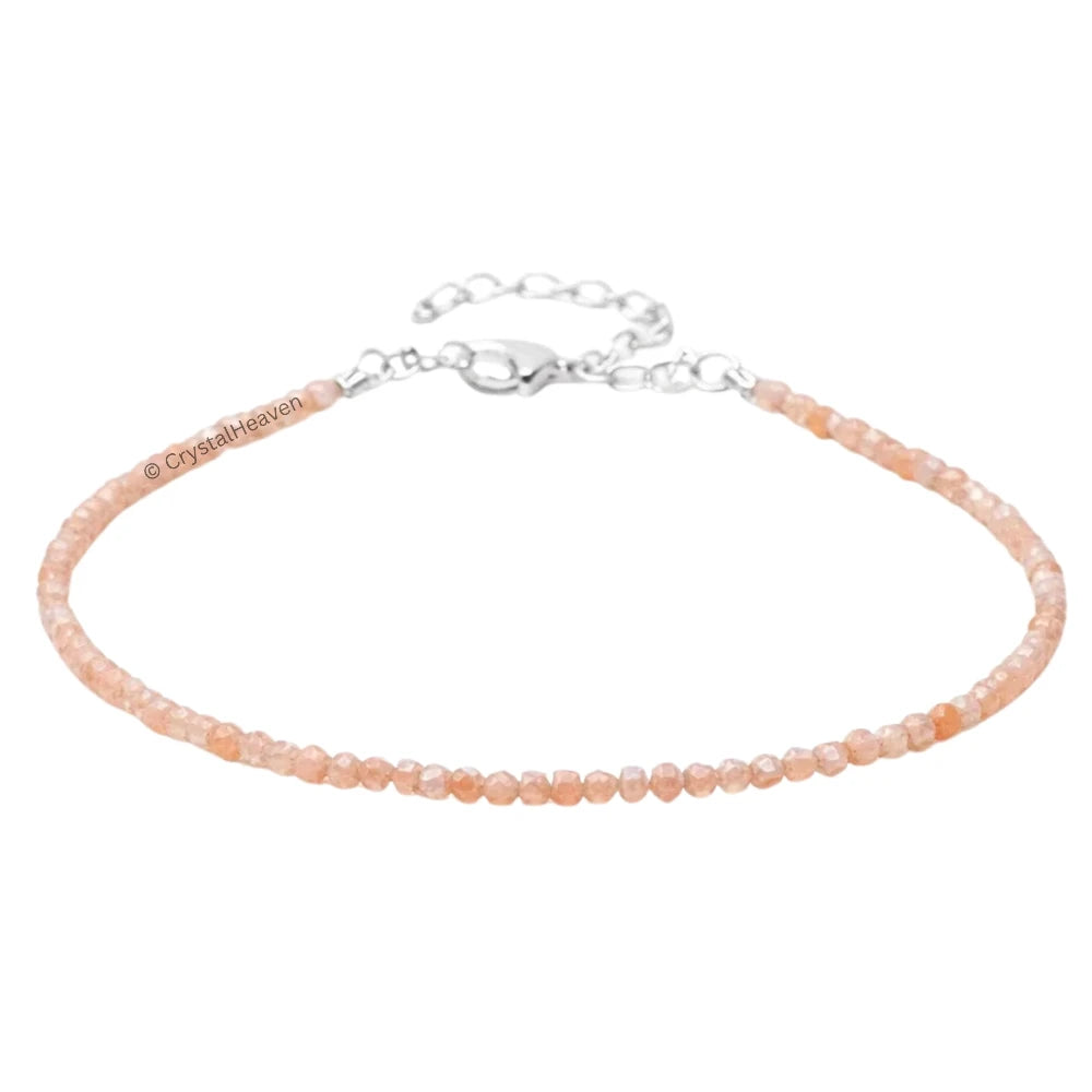 Peach Moonstone Anklet - 2mm Faceted Beads (Silver)