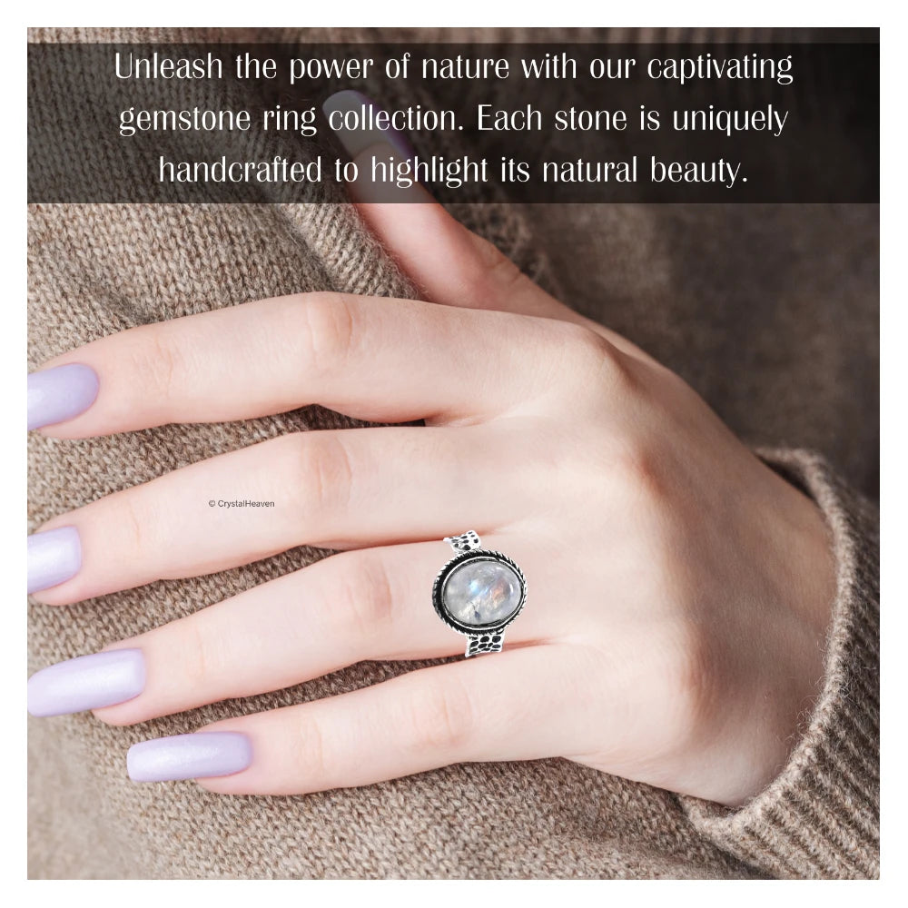 Rainbow Moonstone Ring (Silver/Oval)