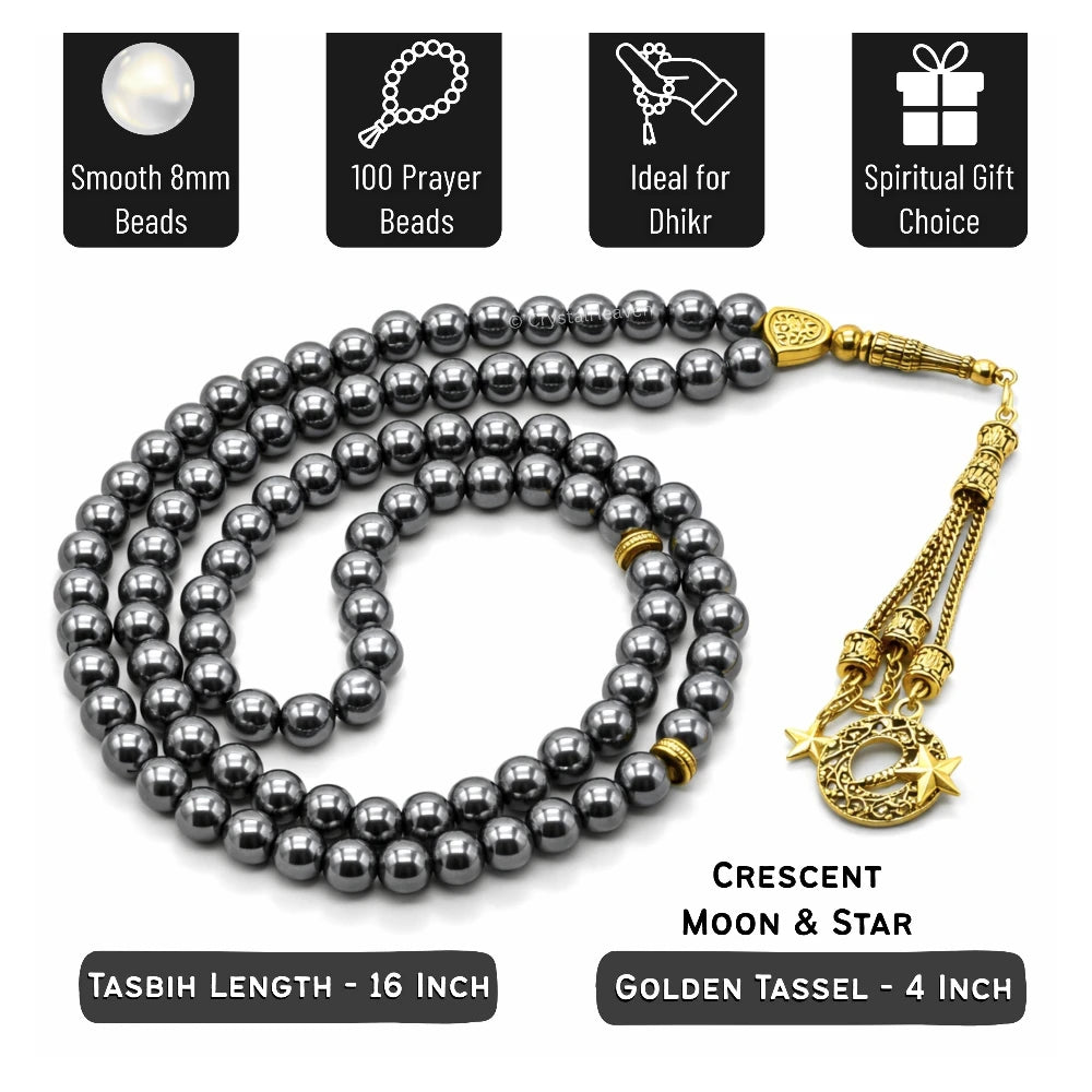 Hematite Crystal Tasbih (Gold)