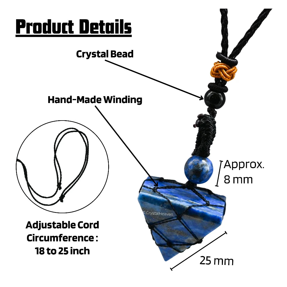 Lapis Lazuli Pyramid Macrame Pendant Necklace