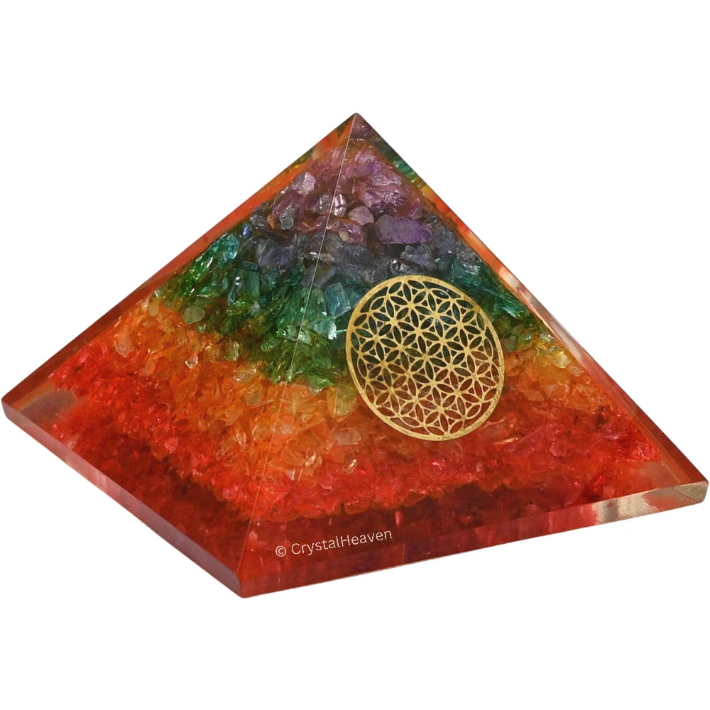 7 Chakra Onyx Orgone Pyramid (Small Flower Of Life)