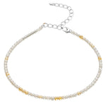 Golden Rutilated Quartz Anklet - 2mm Faceted Beads (Silver)