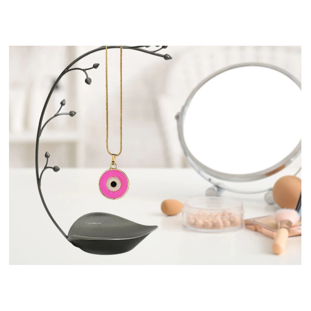 Pink Evil Eye Pendant Necklace - Round (Gold)
