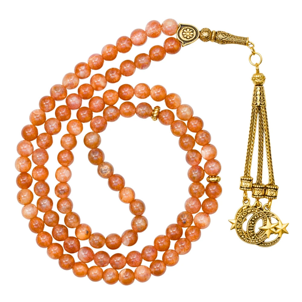 Sunstone Crystal Tasbih (Gold)