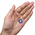 Blue Evil Eye Pendant Necklace - Round (Gold)