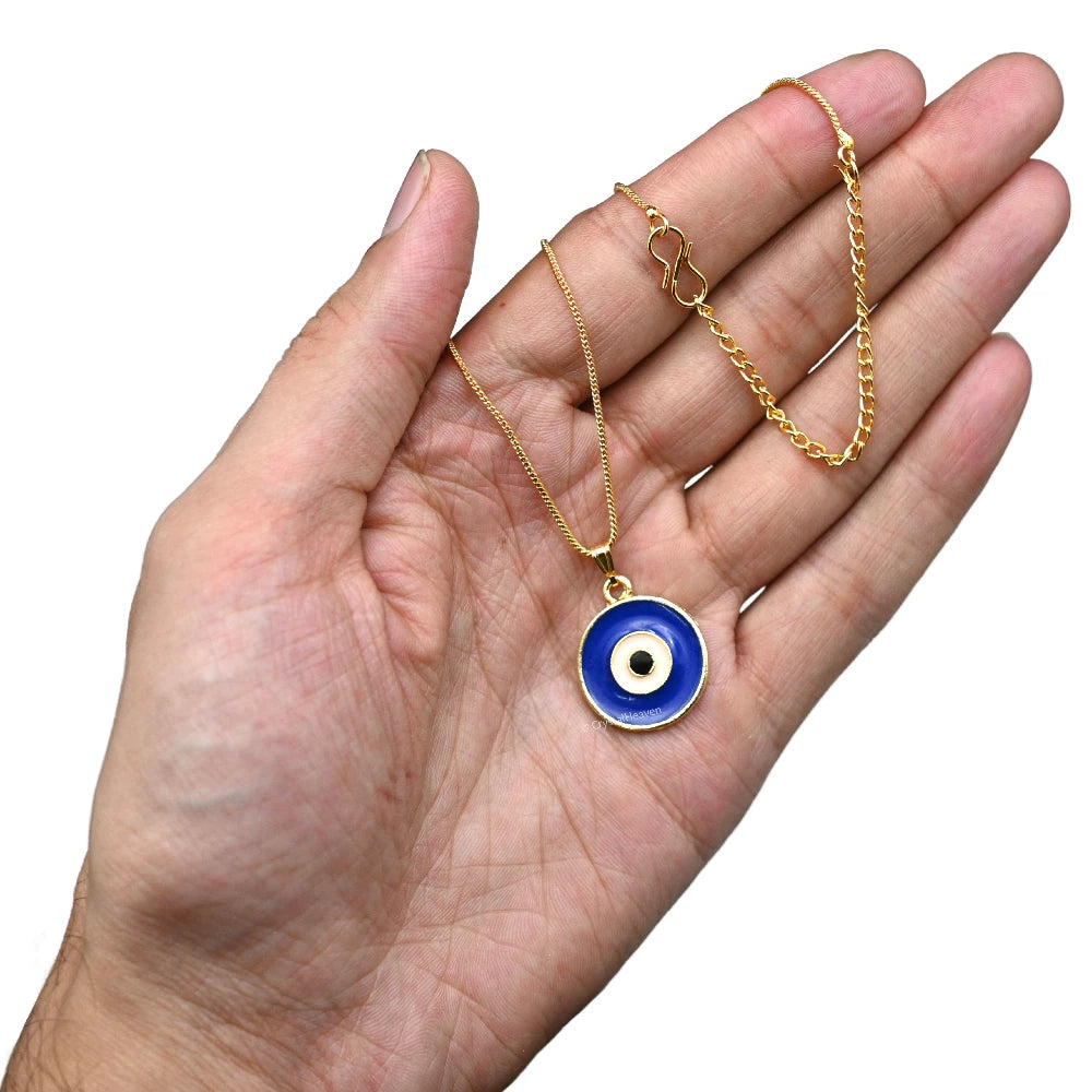 Blue Evil Eye Pendant Necklace - Round (Gold)