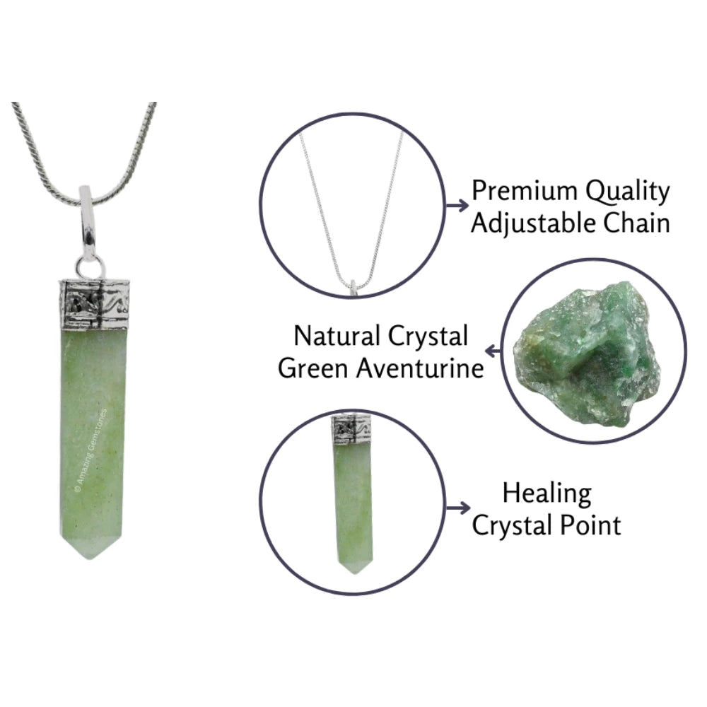 Light Green Aventurine Necklace - Pencil Point (Silver)