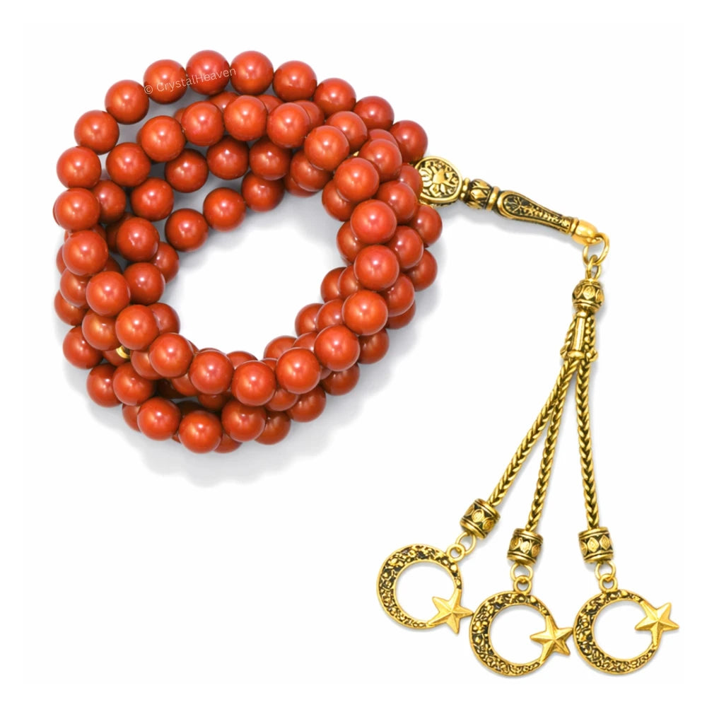 Red Jasper Crystal Tasbih (Gold)