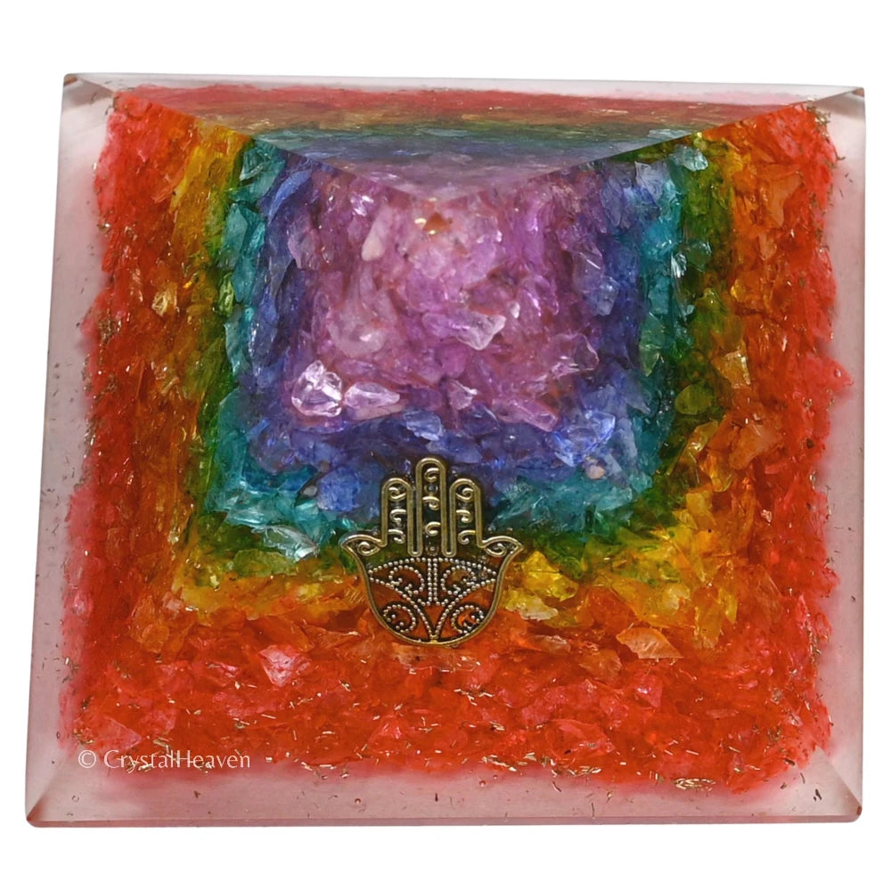 7 Chakra Onyx Orgone Pyramid (Small Hamsa)
