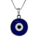 Blue Evil Eye Pendant Necklace - Round (Silver)