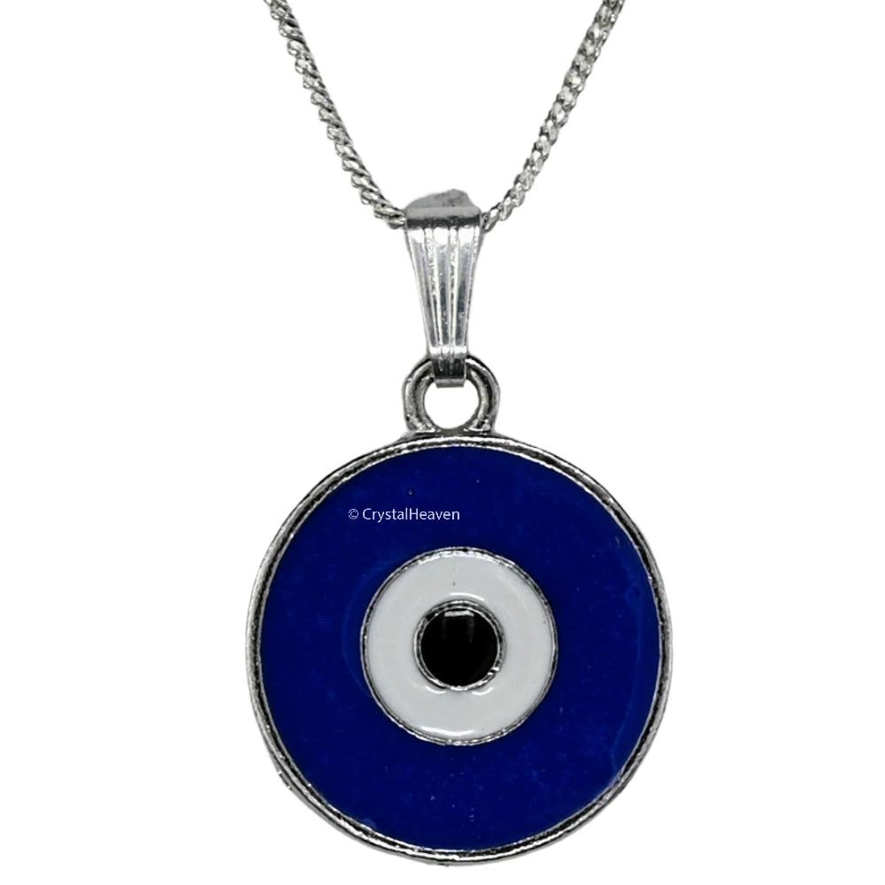 Blue Evil Eye Pendant Necklace - Round (Silver)