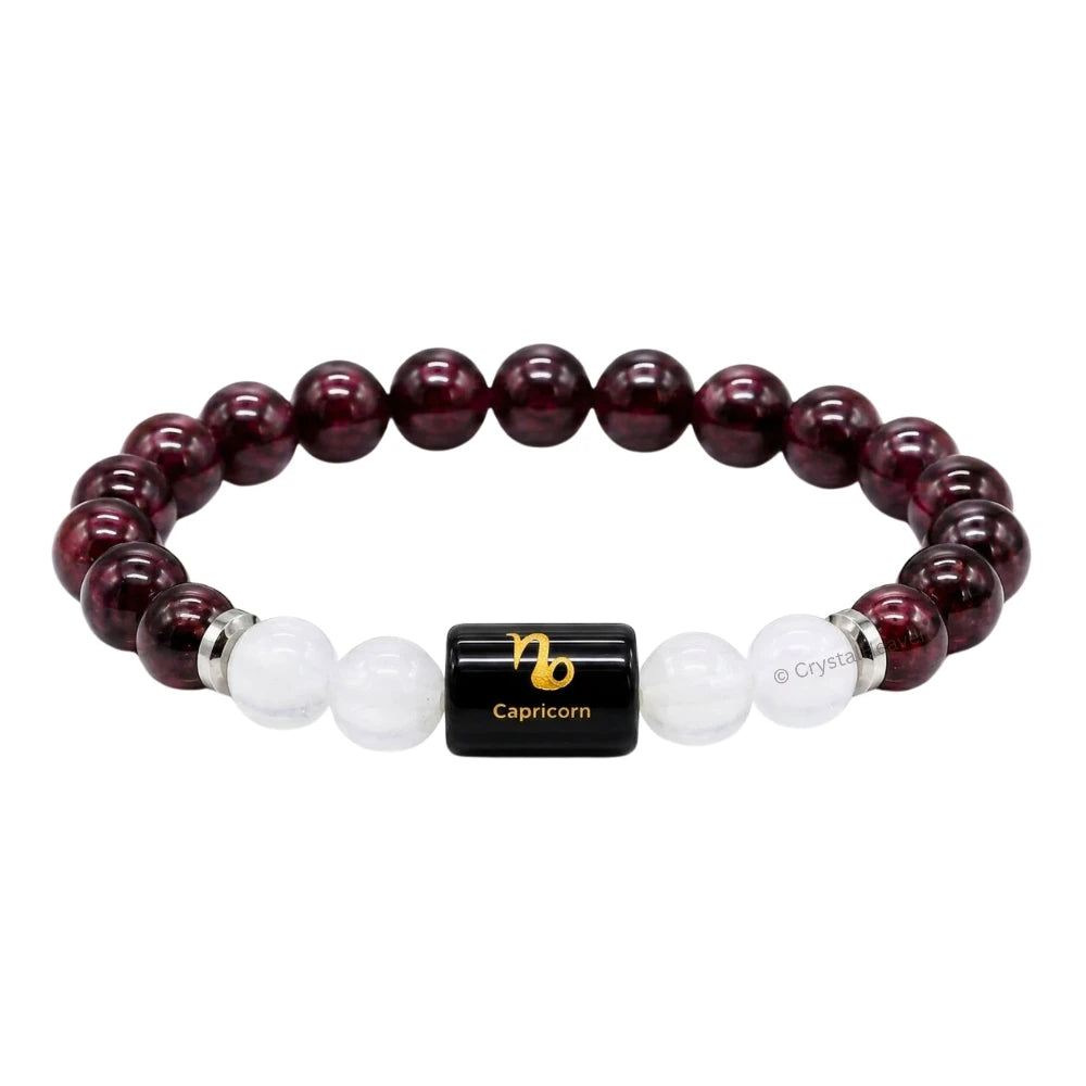 Capricorn Bracelet (मकर राशि) - Garnet & Milky Quartz