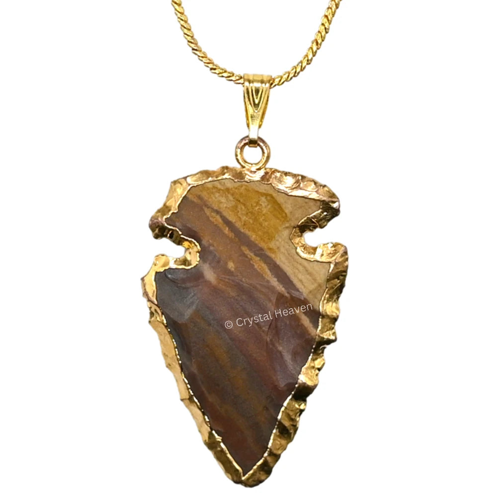 Fancy Jasper Arrow Head Pendant - Gold Plated